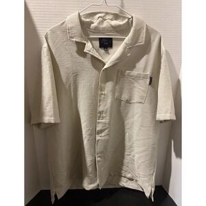 Marc Asher New York Pinstripe Button Down Short Sleeve XL Cream EUC Casual